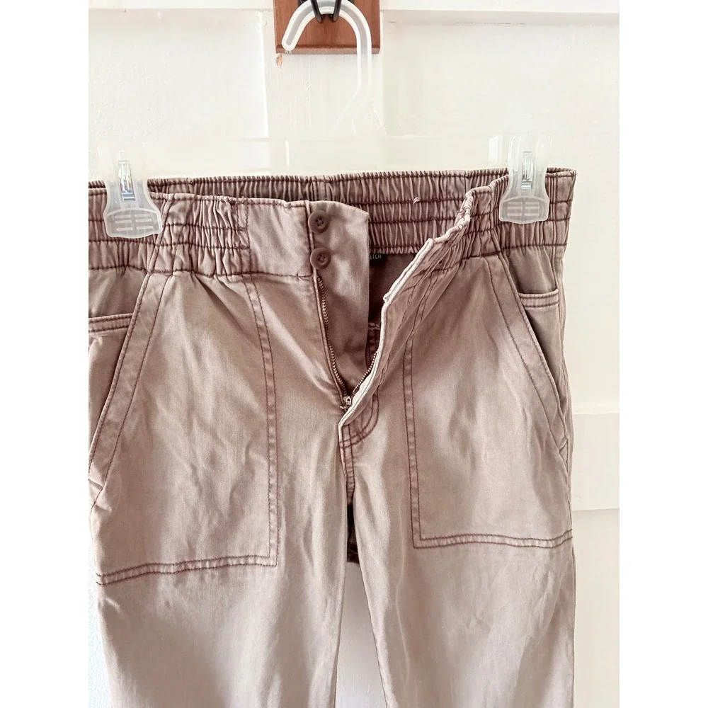 American Eagle Women Mushroom Brown Stretch Joggers Size 4 Smocked Waist - Picture 4 of 8